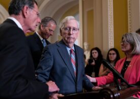 Senate Republican leader Mitch McConnell freezes mid-sentence and stares vacantly for around 20 seconds during press conference